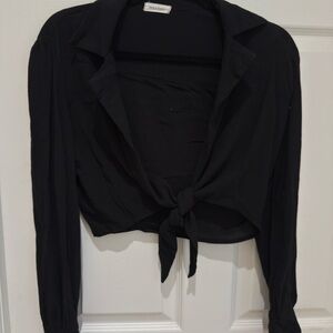 Market Black Cropped Tie-Front Blouse